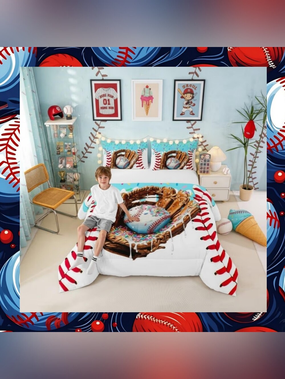 Baseball Glove Donut Comforter Set - King Size - Comforter & 2 Shams - NEW